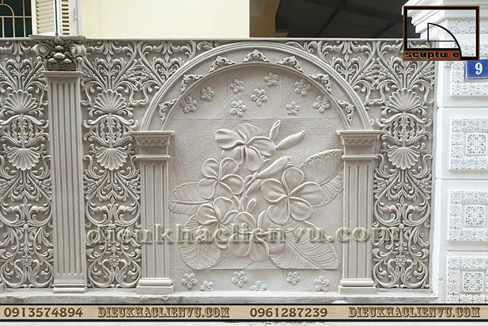 Phù điêu hoa lá đẹp tại Điêu khắc Liên Vũ